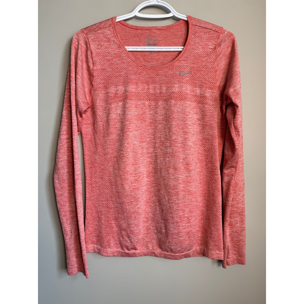 Nike Dri-FIT Women's Long Sleeve Running Top Thumbholes Heathered Red Medium